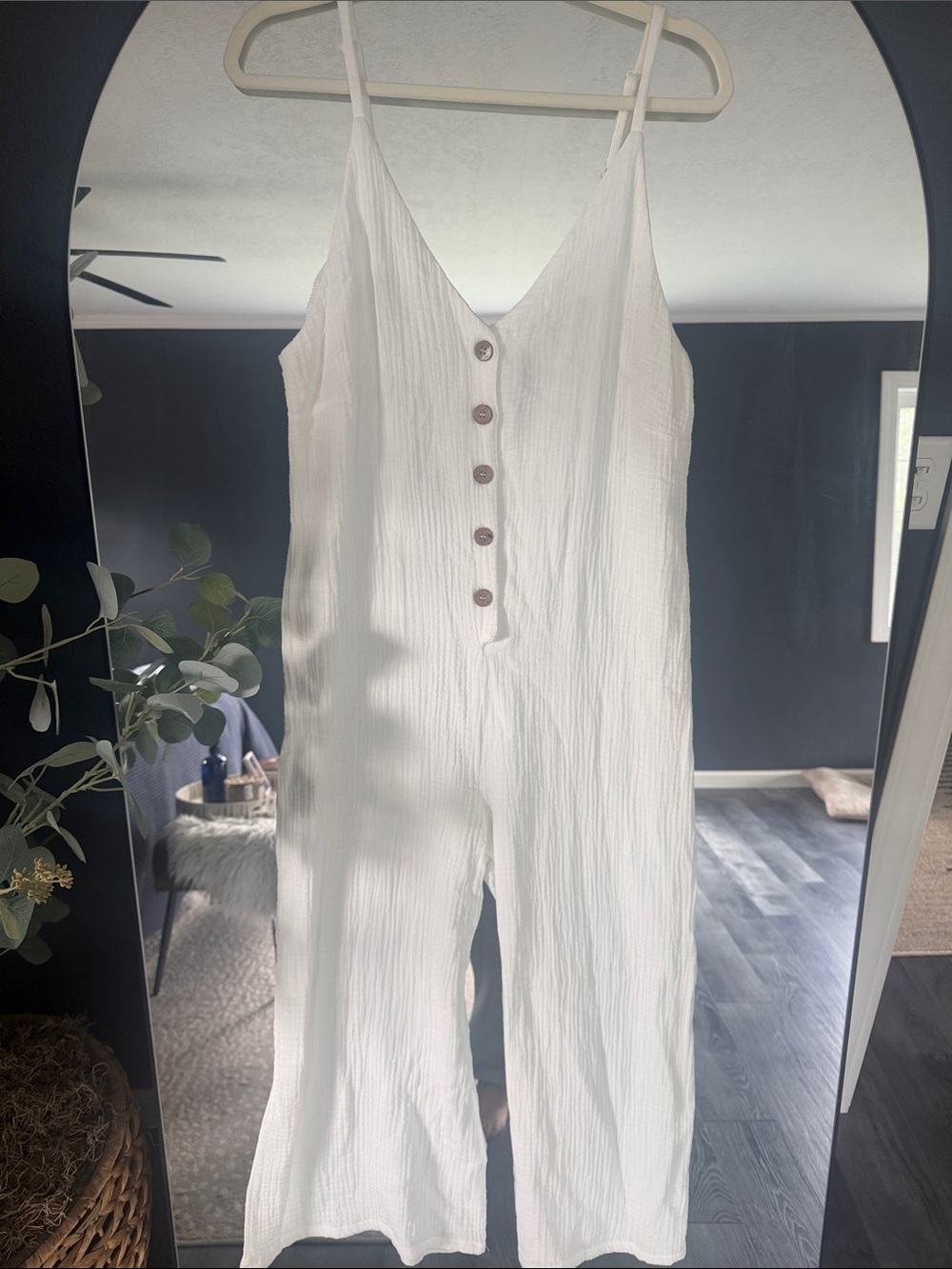 White Button-Front Sleeveless Jumpsuit